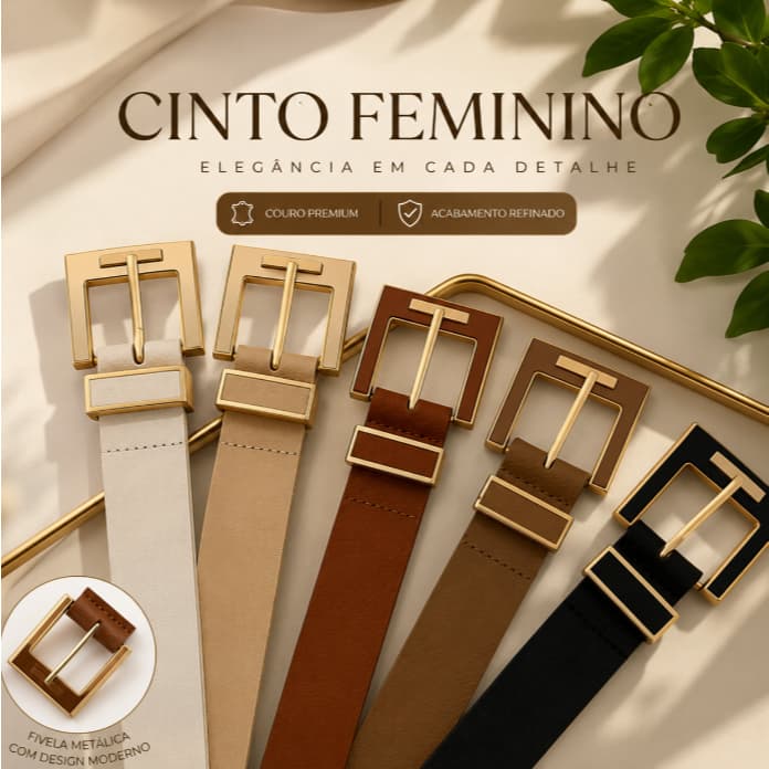 Cinto Feminino Fivela Quadrada Dourada 110cm Kit 2 Unidades Elegante para Calça Jeans Vestido