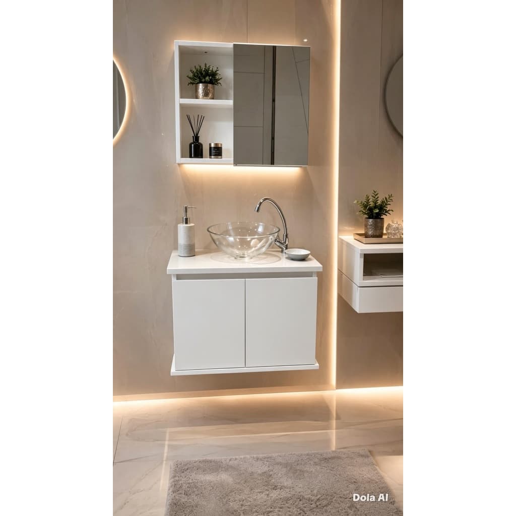 Kit COMPLETO Gabinete de Banheiro com Espelheira  E Cuba de Acrílico TAMPO Ultra Premium