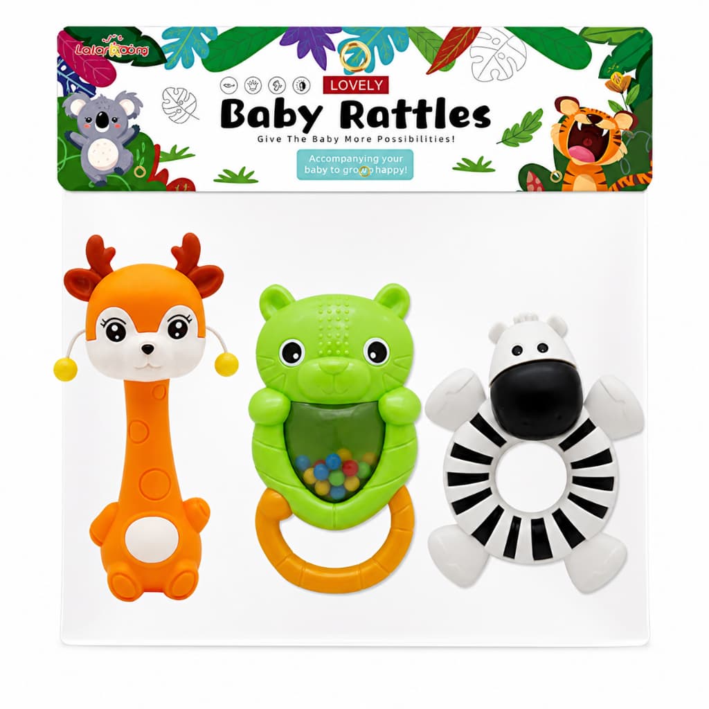 Kit 3 Chocalhos Infantis para Bebê Brinquedo Educativo Colorido