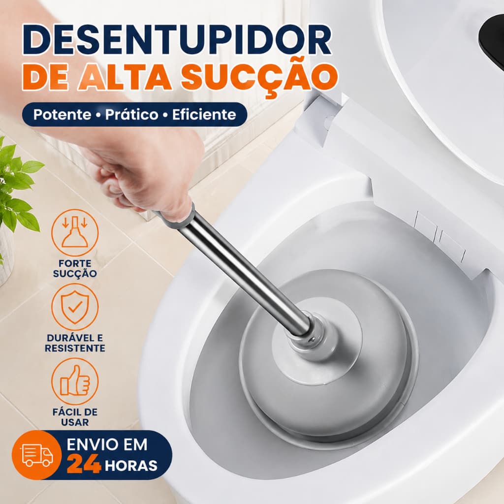 Desentupidor Alta Pressão com Bomba de Sucção, Borracha Reforçada para Vaso Sanitário, Pia e Ralos