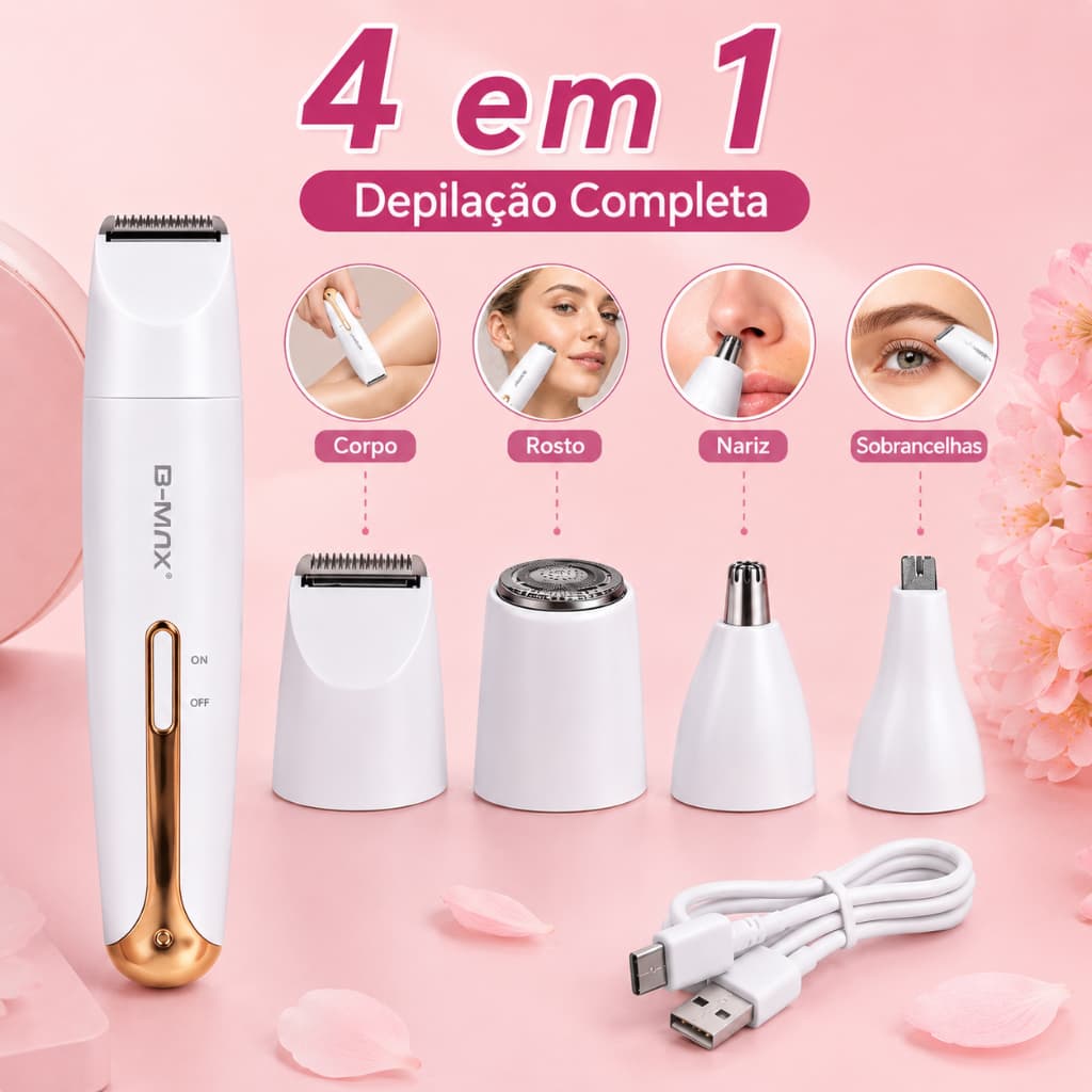 Aparador Depilador Feminino Multifuncional 4 em 1 para Rosto Buço Pernas Corpo Recarregável por USB