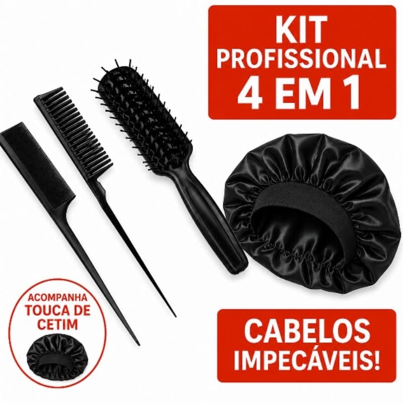 Kit Escova Mariana e Protecao Pente 3 Fileiras + Pente Fino + Touca de Cetim com Faixa Cores Sortidas