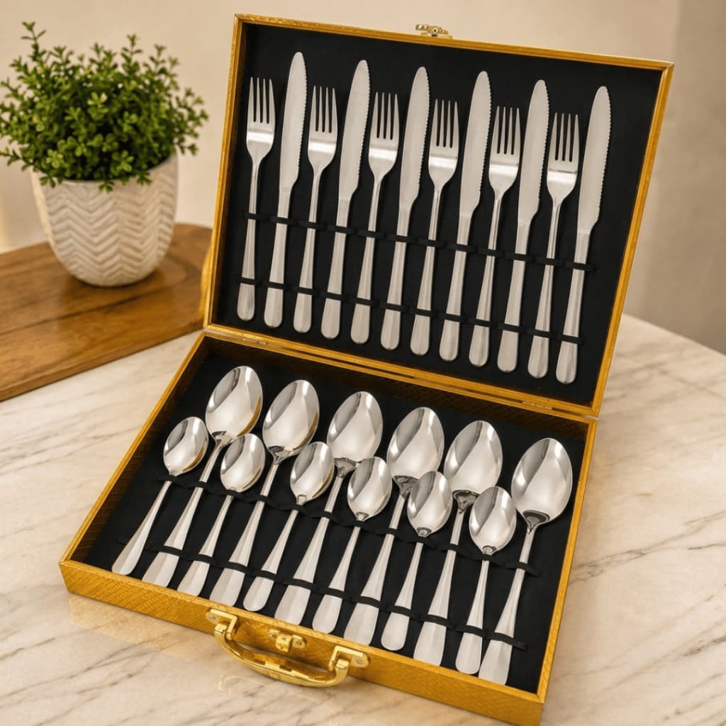 Jogo Talheres 24 Peças Faqueiro Inox Maleta Prata Resistente Premium Lindo Moderno Cozinha