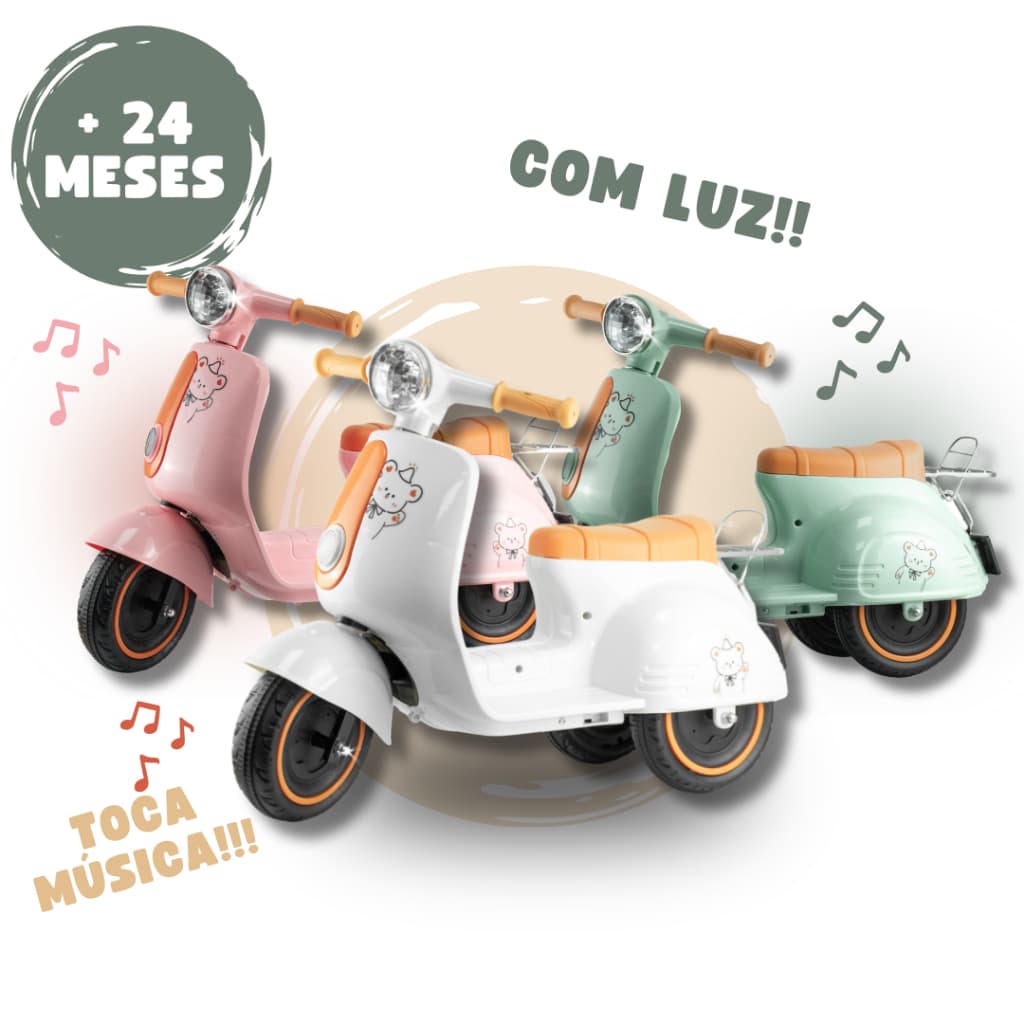 Avespa Moto Elétrica Infantil Lambreta 6V Passeio Criança Triciclo Elétrico