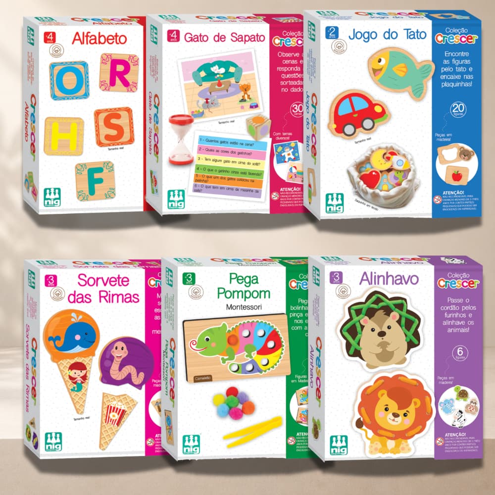 BRINQUEDO EDUCATIVO EM MADEIRA NIG COLEÇÃO CRESCER MONTESSORI | ALFABETO, SÍLABAS, ALINHAVO - JOGOS EDUCATIVOS