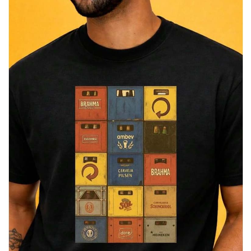 Camiseta Minimalista Caixas Cerveja Buteco 100% Algodão, Estilo Brasilidade, Resenha Amigos Bar