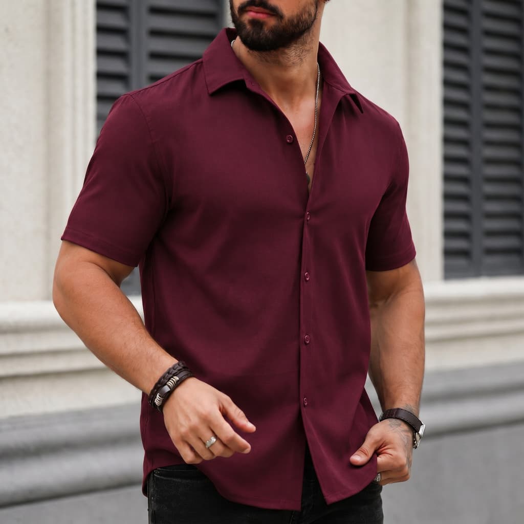 Camisa Social Masculina Manga Curta Premium