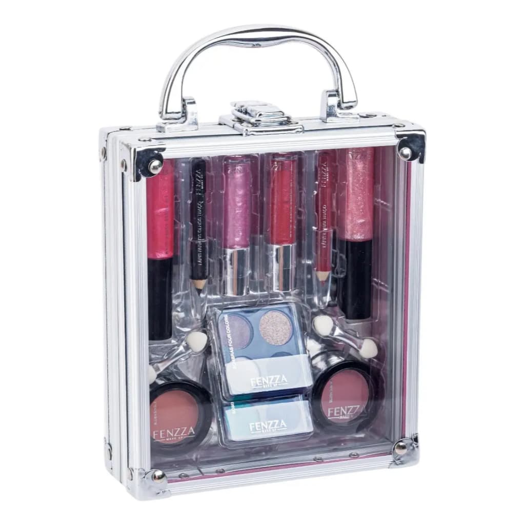 Maleta de Maquiagem Compacta Fenzza Make Up Kit Completo com Sombras Batons Blush Lápis Tampa Transparente