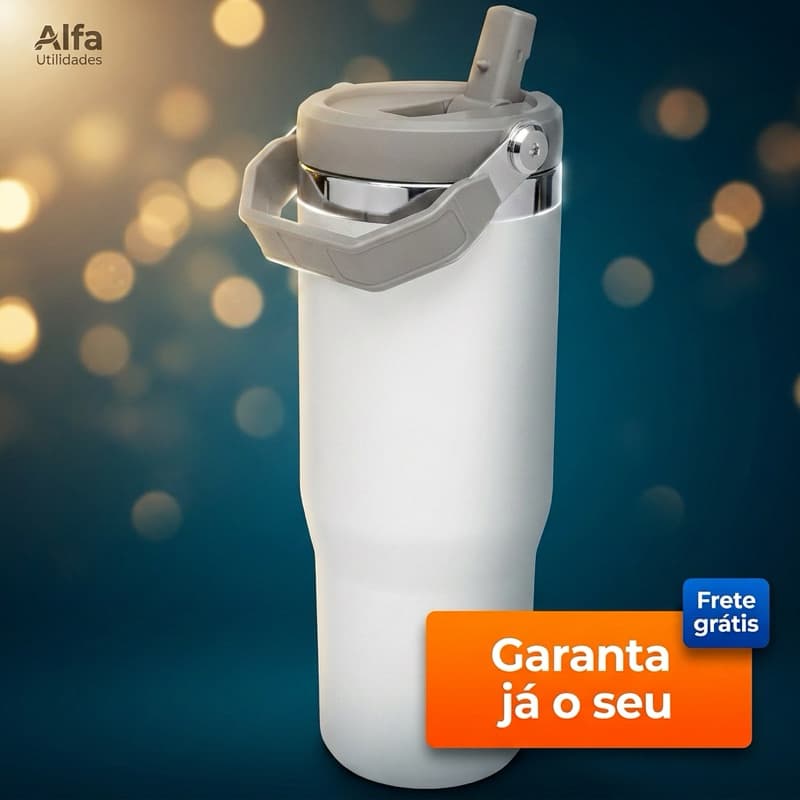 Garrafa Térmica 900ml Com Canudo Flip Straw Aço Inox