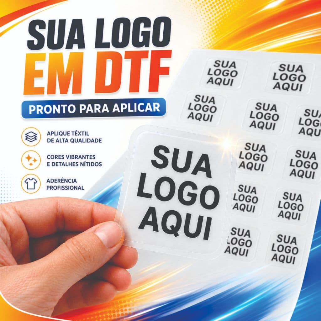 Kit Aplique DTF Têxtil Personalizado com Sua Logo Termocolante para Uniforme Roupa Ferro ou Prensa