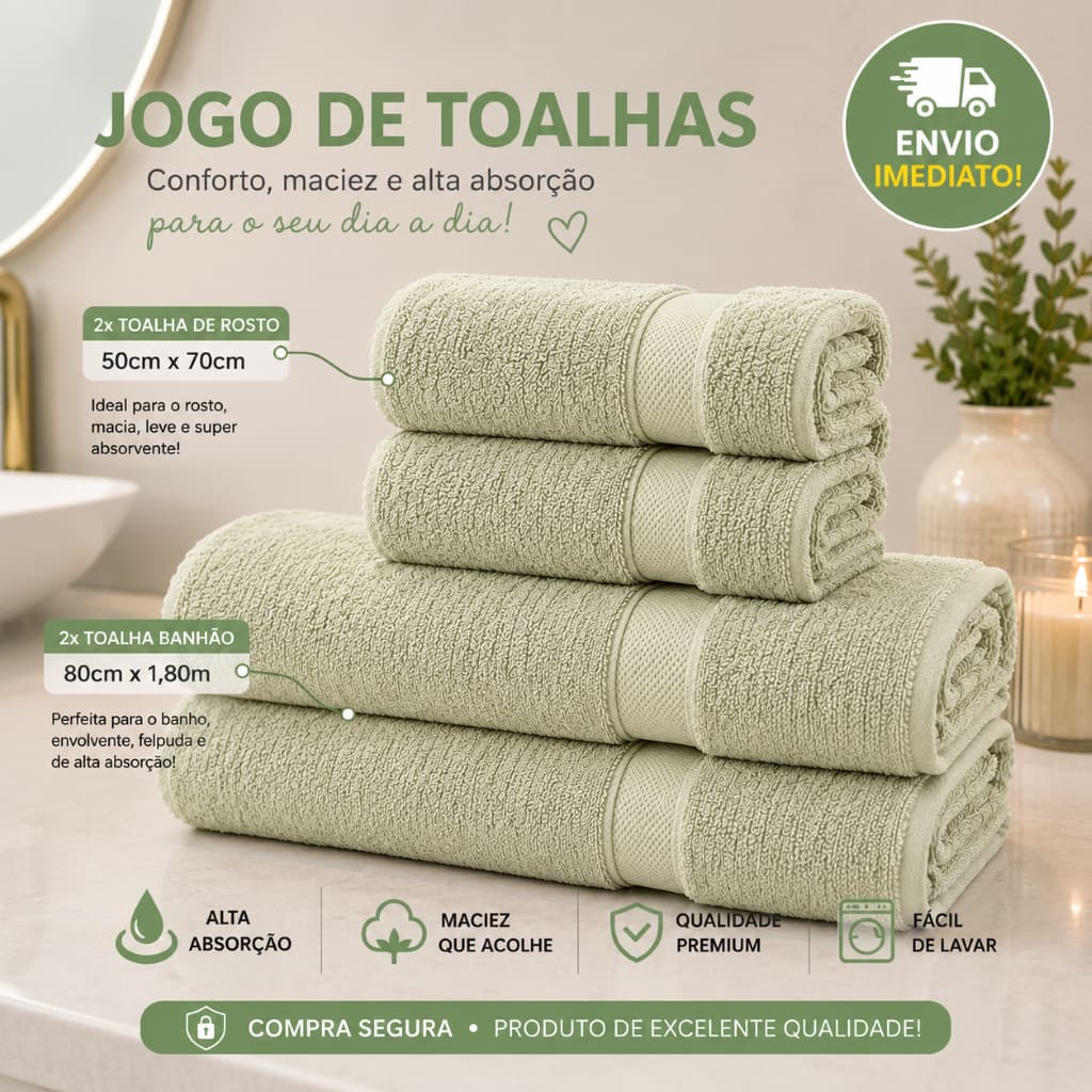 Jogo Toalha Banhão Grossa e Macia Super Soft Zero Twist,Toalha Banho 1,80m x 80cm/ Toalha Rosto 50cm x 70cm