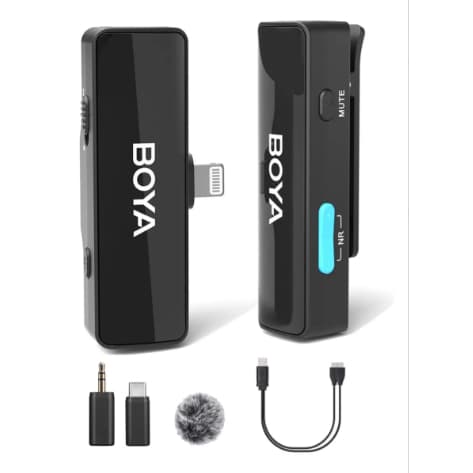 Microfone de Lapela Sem Fio BOYA Boyalink A1 3 em 1 Lightning USB-C P2 Cancelamento de Ruído
