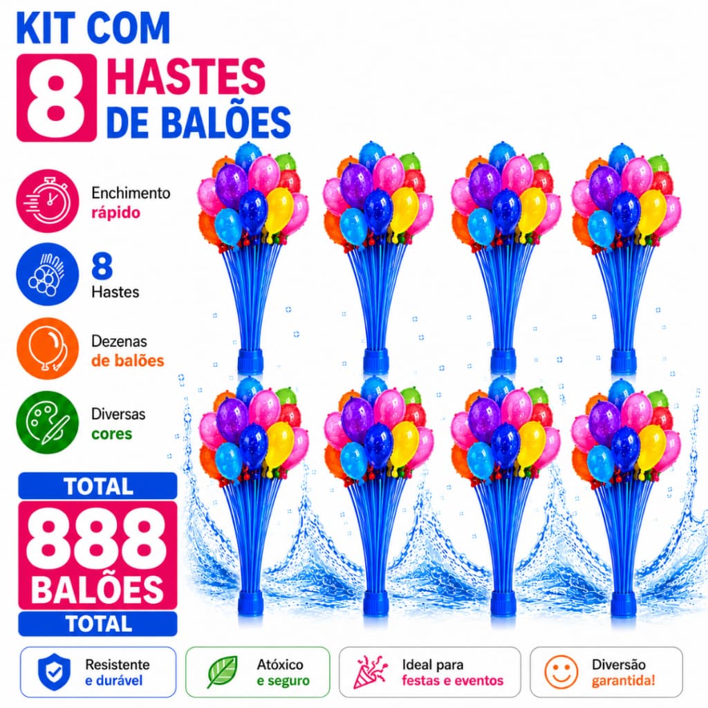 Kit 888 Balão De Água Guerra De Bexiga Splash Ball Pacotes com 111 Bexigas Cada Watter Ballon