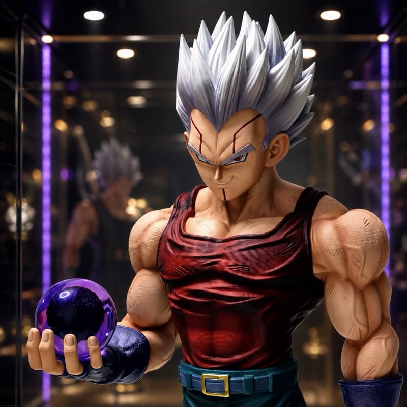 Action Figure Baby Vegeta 28Cm Cabelo Branco Com Bola De Poder Dragon Ball Z