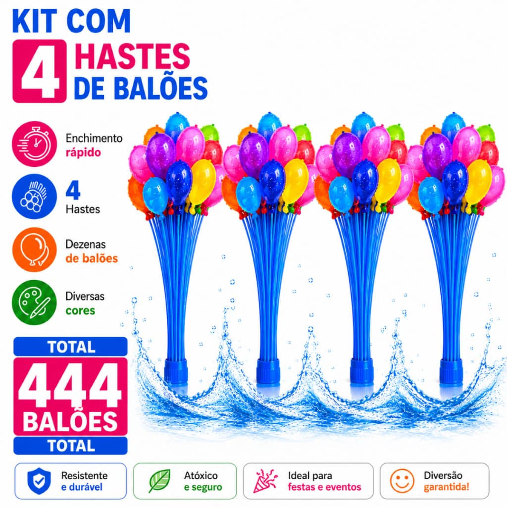 Kit 444 Balão De Água Guerra De Bexiga Splash Ball Pacotes com 111 Bexigas Cada Watter Ballon