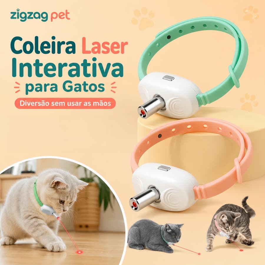 Brinquedo para Gatos Coleira Laser Interativa USB Recarregável 2 Modos Ajustável 20 a 35cm