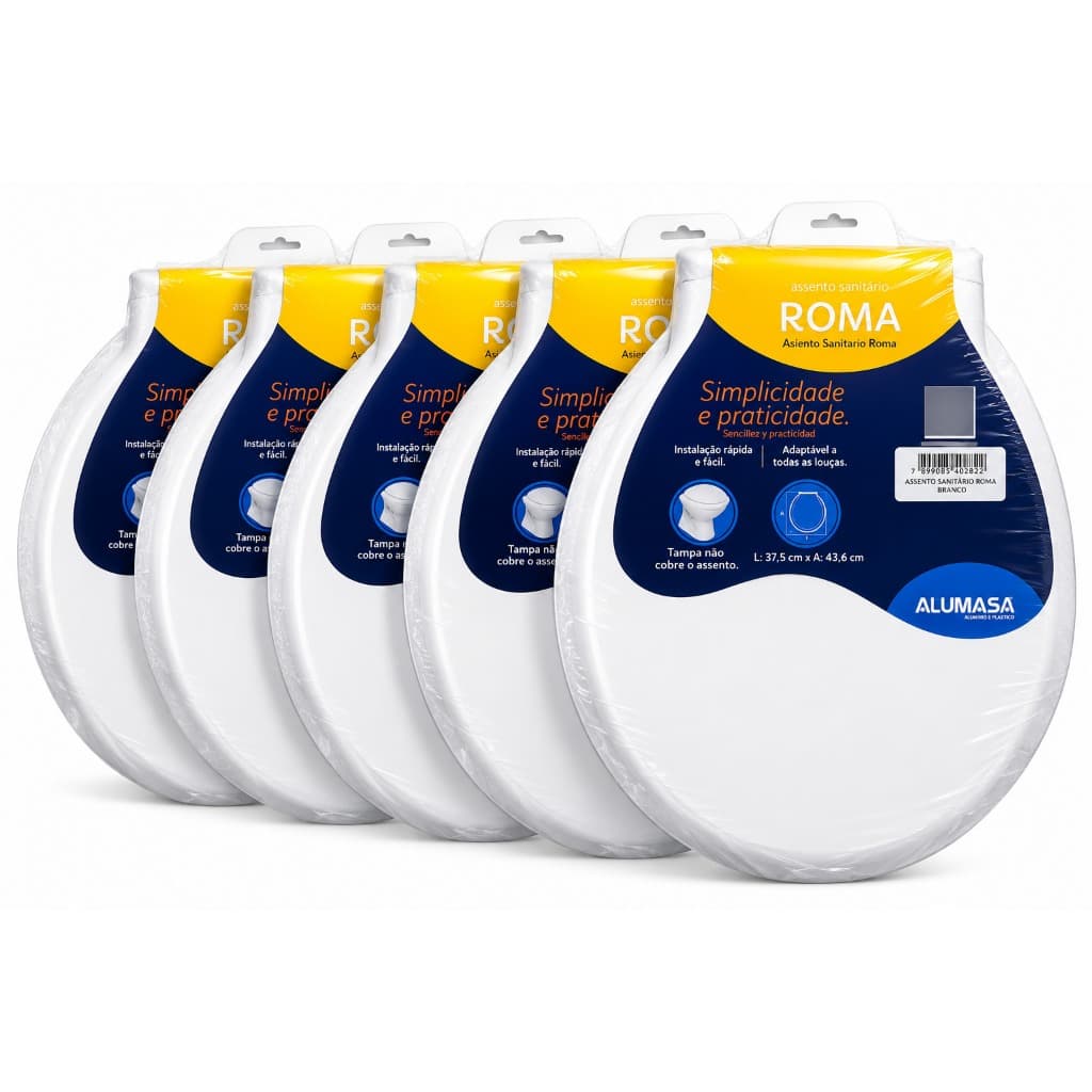 Kit 5 Assento Sanitário Oval Alumasa Universal Branco Tampa Privada 43x37 cm