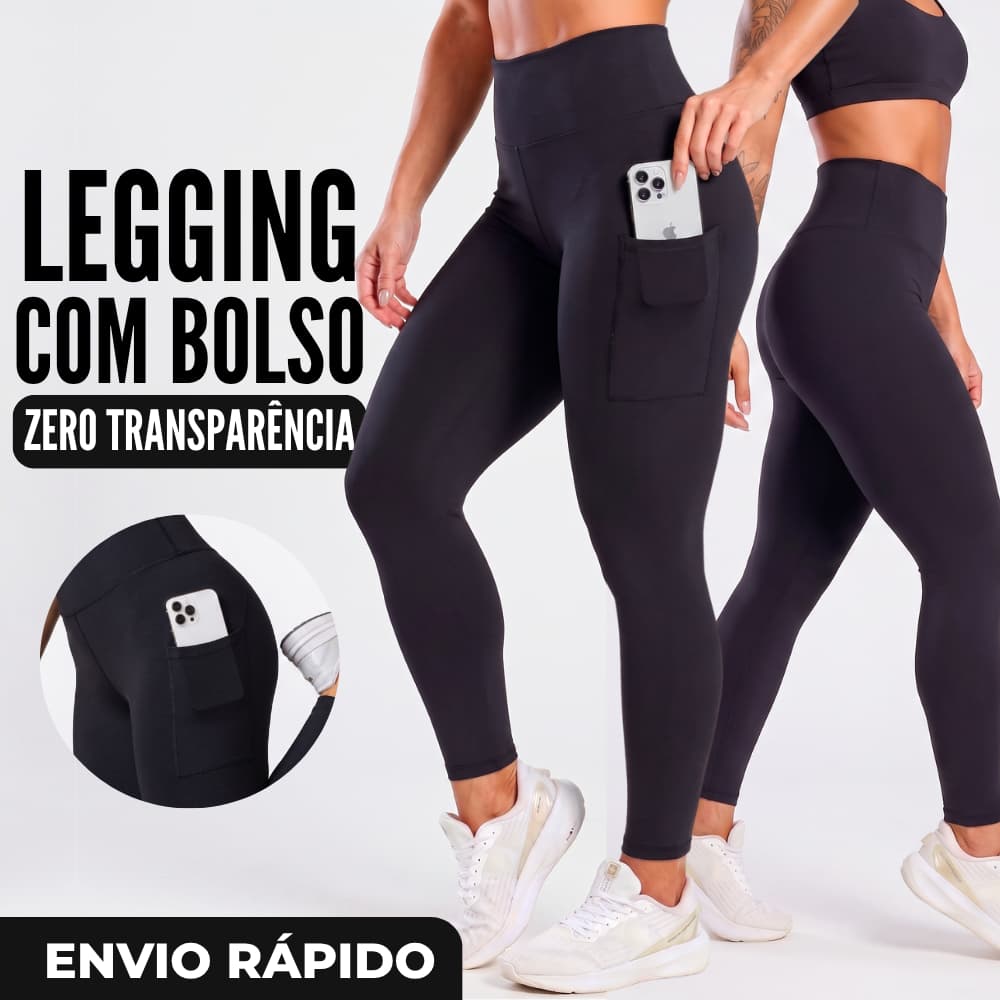 CALÇA LEGGING FITNESS FEMININA COM BOLSO ZERO TRANSPARÊNCIA cós alto não marca treinar na academia