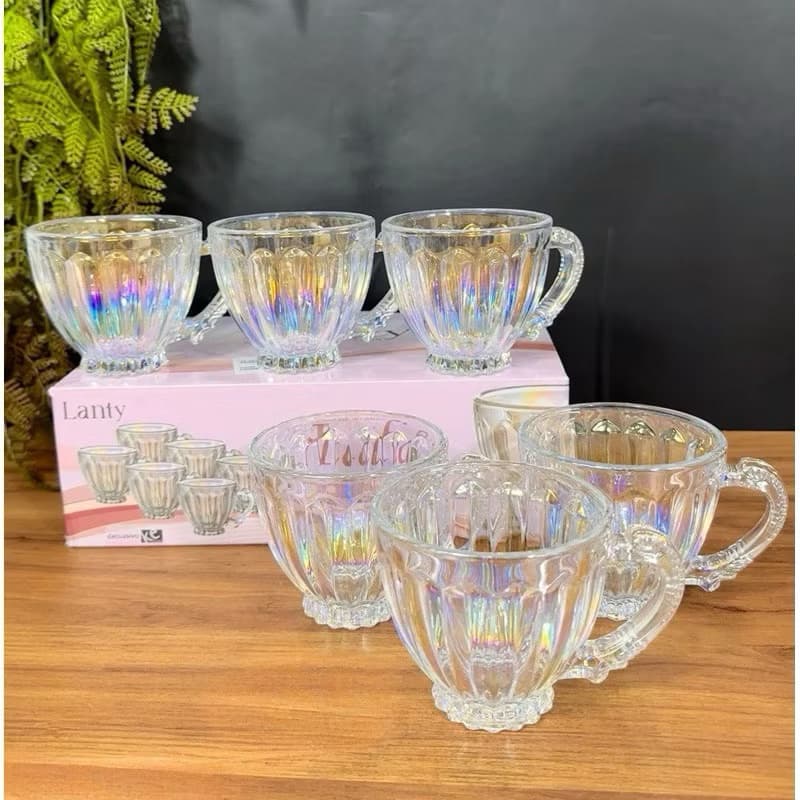 Xícaras Chá Café cappuccino 200ml Itália Rainbow Jogo 6 Peças Canecas Cristal Luxuoso Furta-Cor mesa posta cozinha