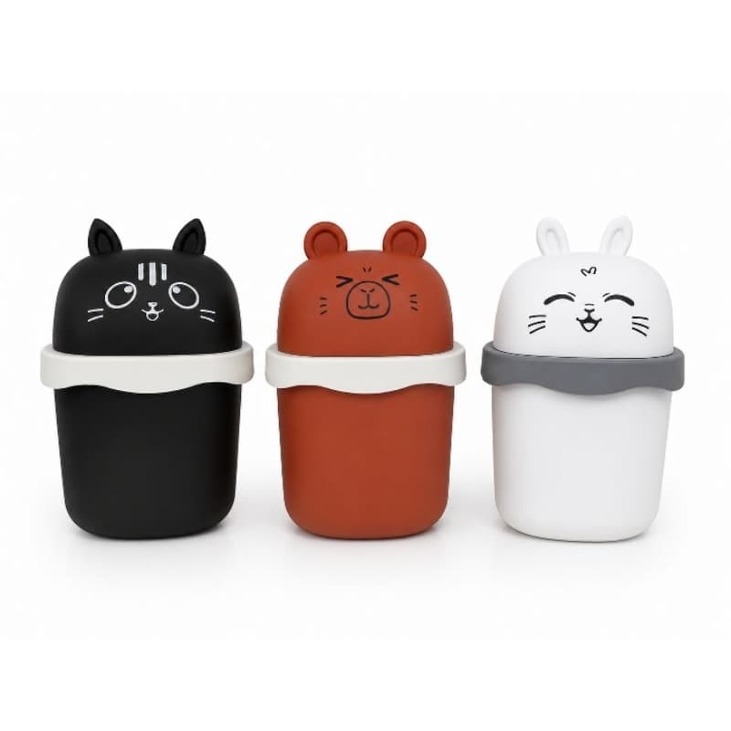 Mini lixeira infantil bichinhos com tampa multiuso escritório, quarto, cozinha, banheiro