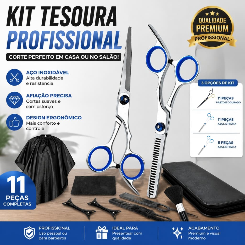 Kit 5/11 Tesouras De Barbeiro Cortar Cabelo Pente Ferramentas Especializadas de Corte de Cabelo