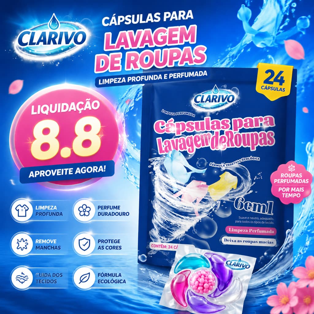 CLARIVO Cápsulas de Lavagem 6em1 Seguro para Bebês e Pele Sensível, Fórmula Vegetal e Remove Manchas