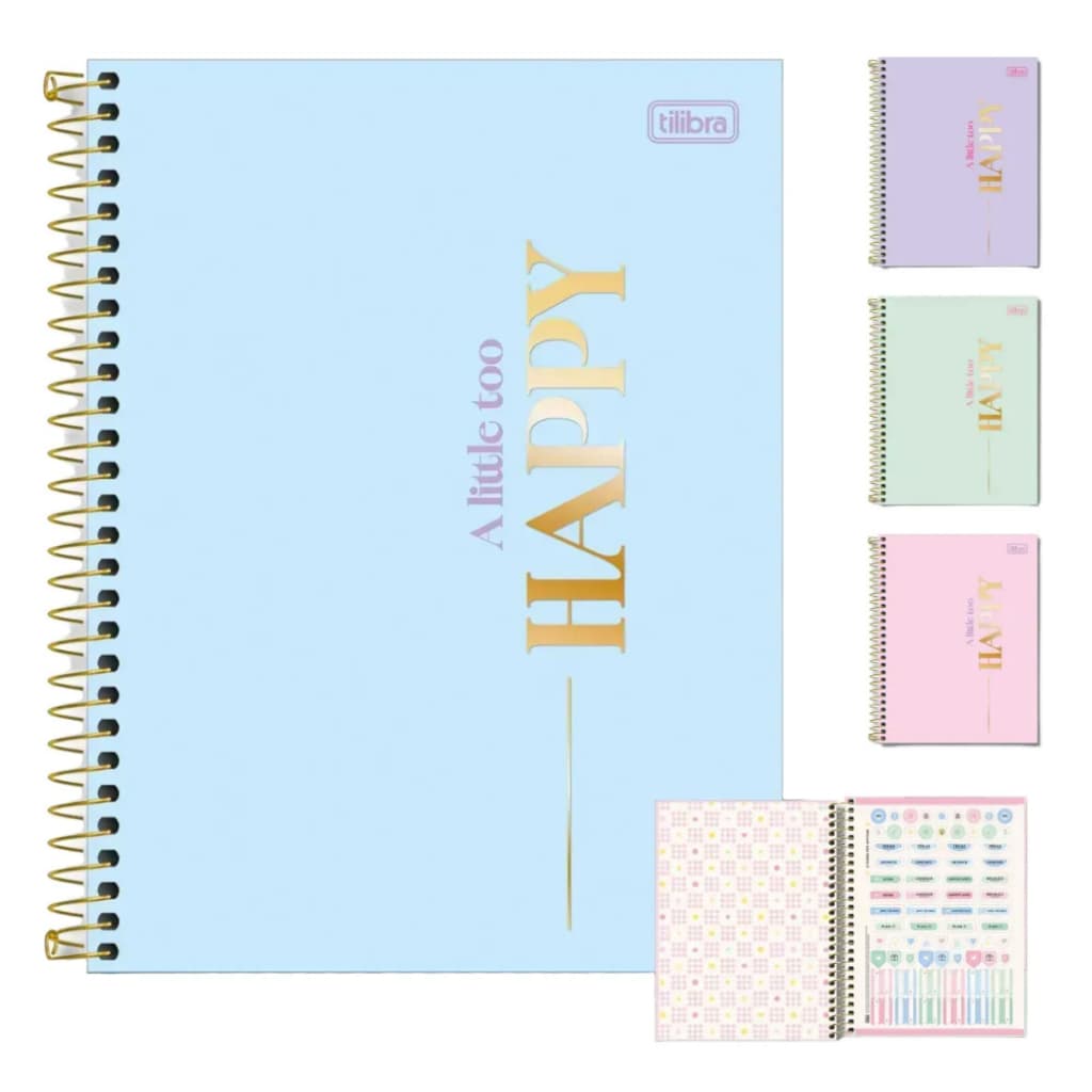 CADERNO ESPIRAL UNIVERSITÁRIO 10 MATÉRIAS HAPPY TILIBRA