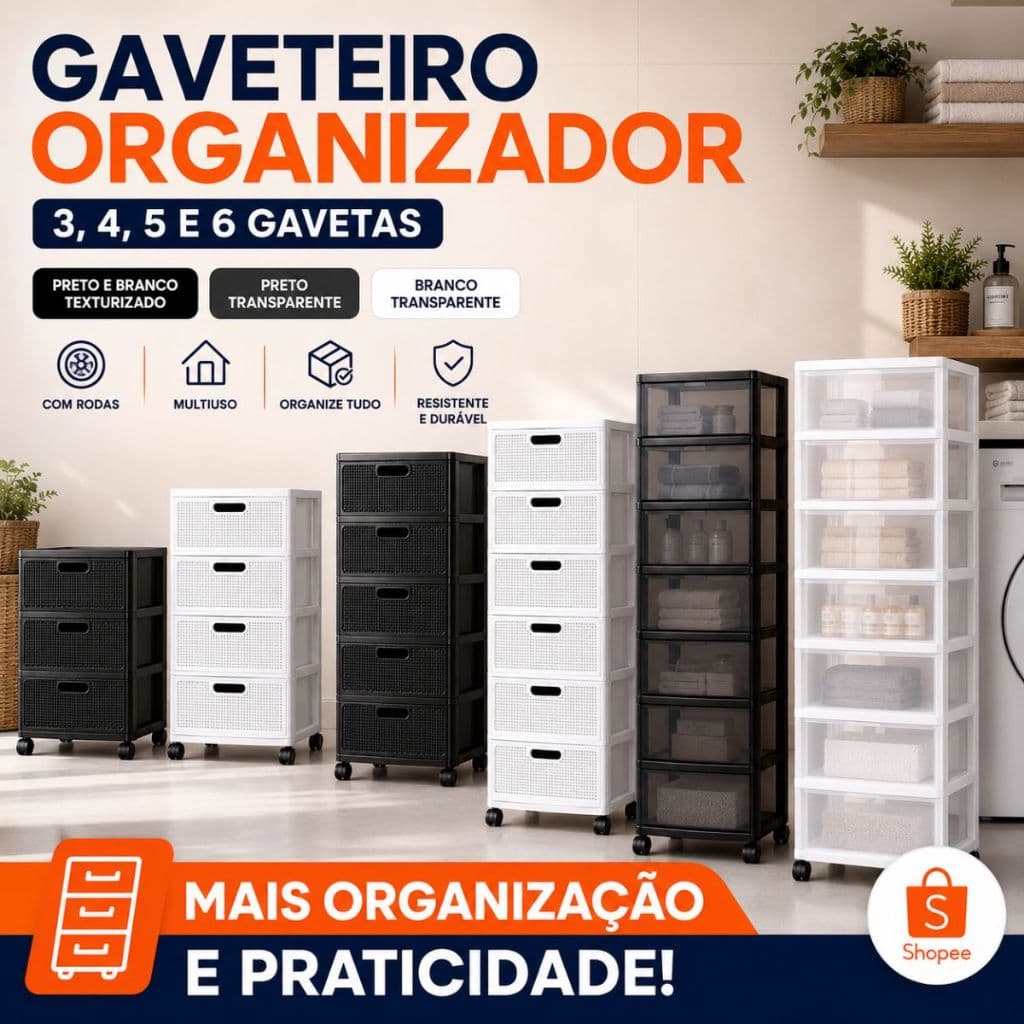 Gaveteiro Porta Tudo com Rodas Grande com 3, 4, 5 e 6 Gavetas