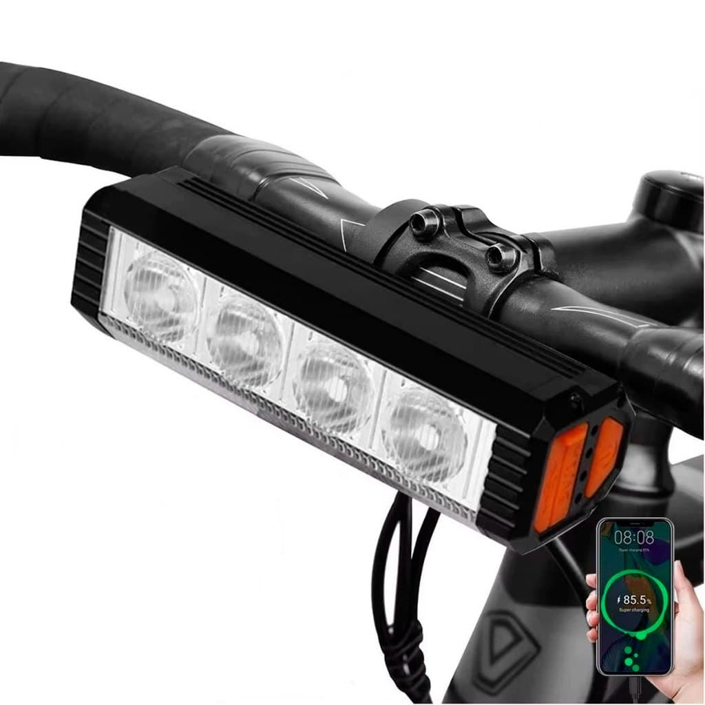 Farol Para Bike 4 Led Lanterna De Bicicleta Recarregável Usb 10000 Lumens