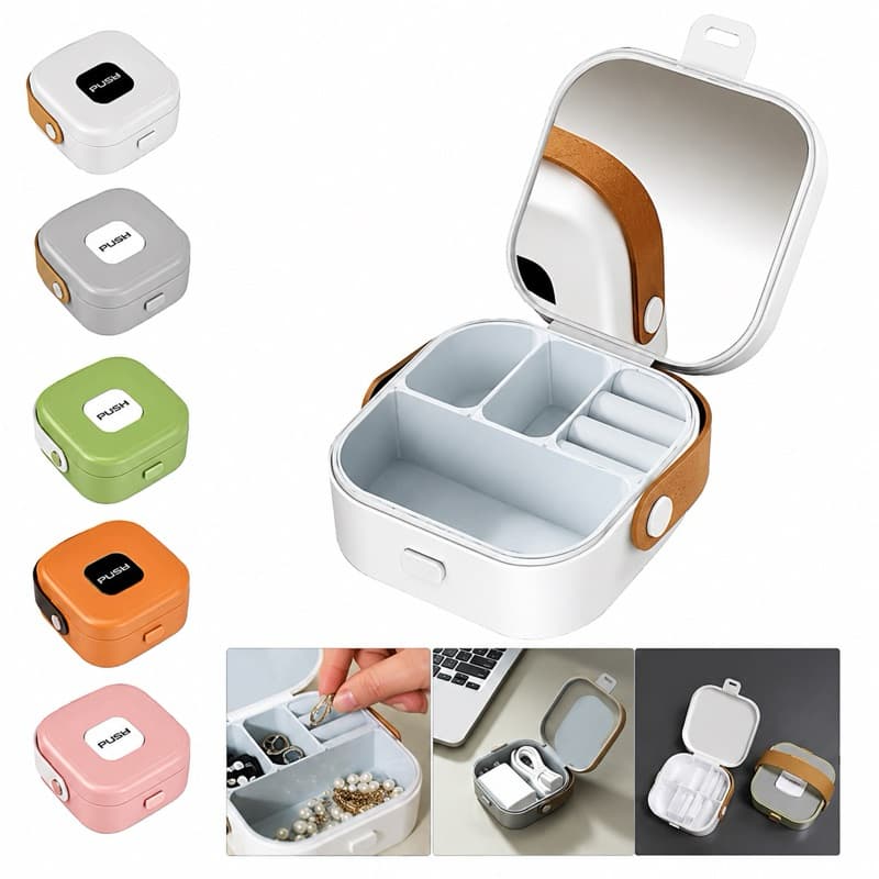 Porta Joia Mini Box De Bolsa Para Viagem Portátil caixa de armazenamento bolsa anel colar C/ Espelho- SMILE