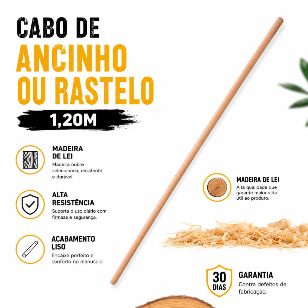 Cabo Ancinho Rastelo 1,20M Madeira Resistente (1 Peça)