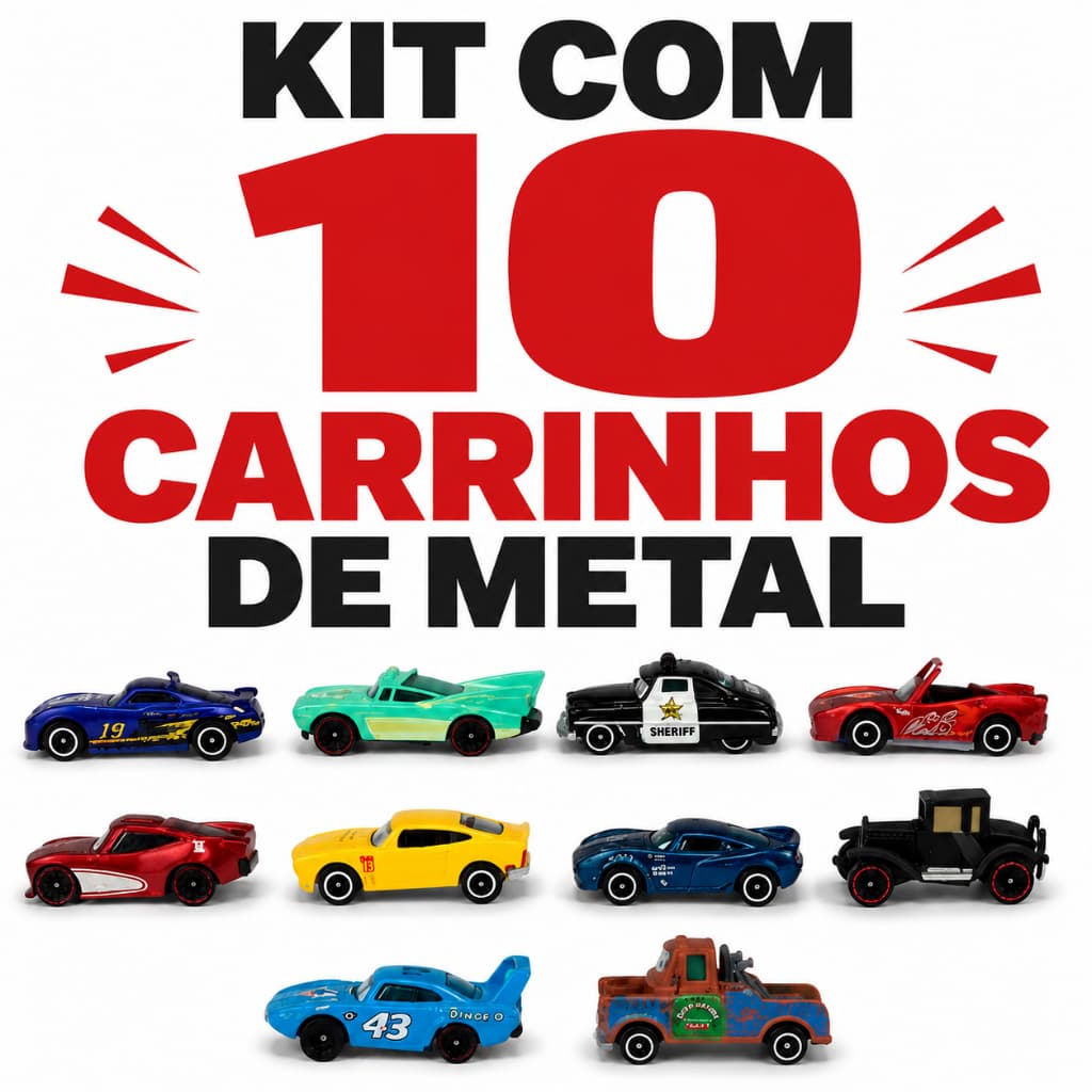 Kit com 10 Carrinhos Disney Pixar Carros em Metal Diecast – Escala 1:64