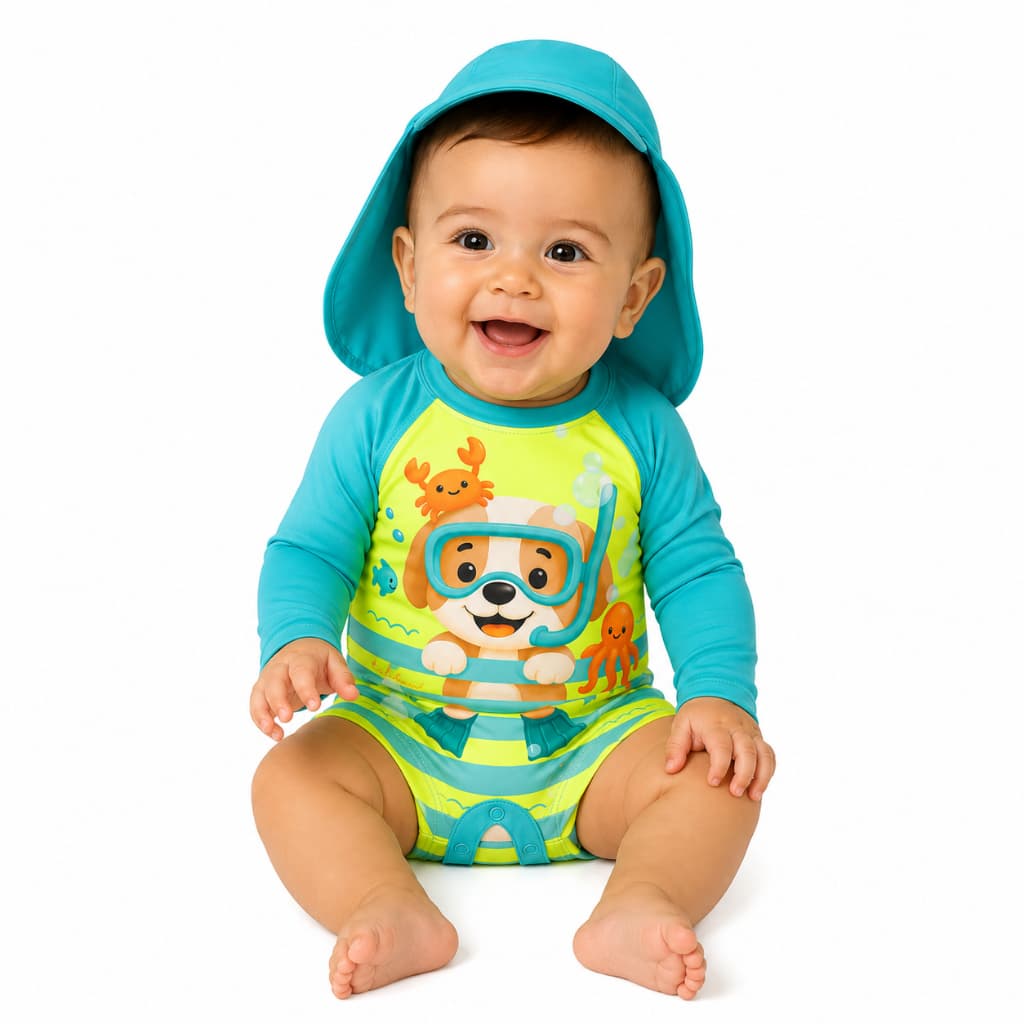 Macacao Macaquinho Body Menino Solar Uv 50+ Boné Praia Infantil DRIFIT