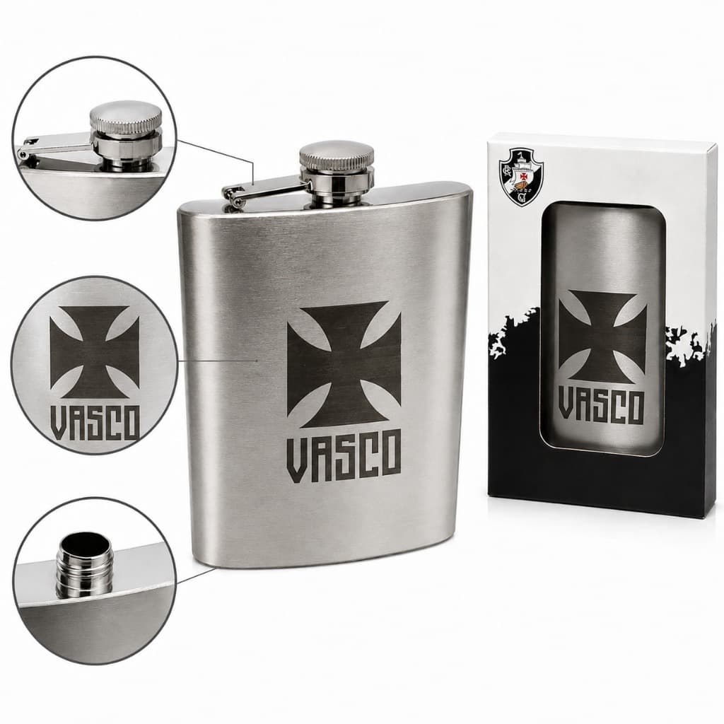 Cantil De Bolso Inox Vasco da Gama Oficial Porta Bebida 220ml