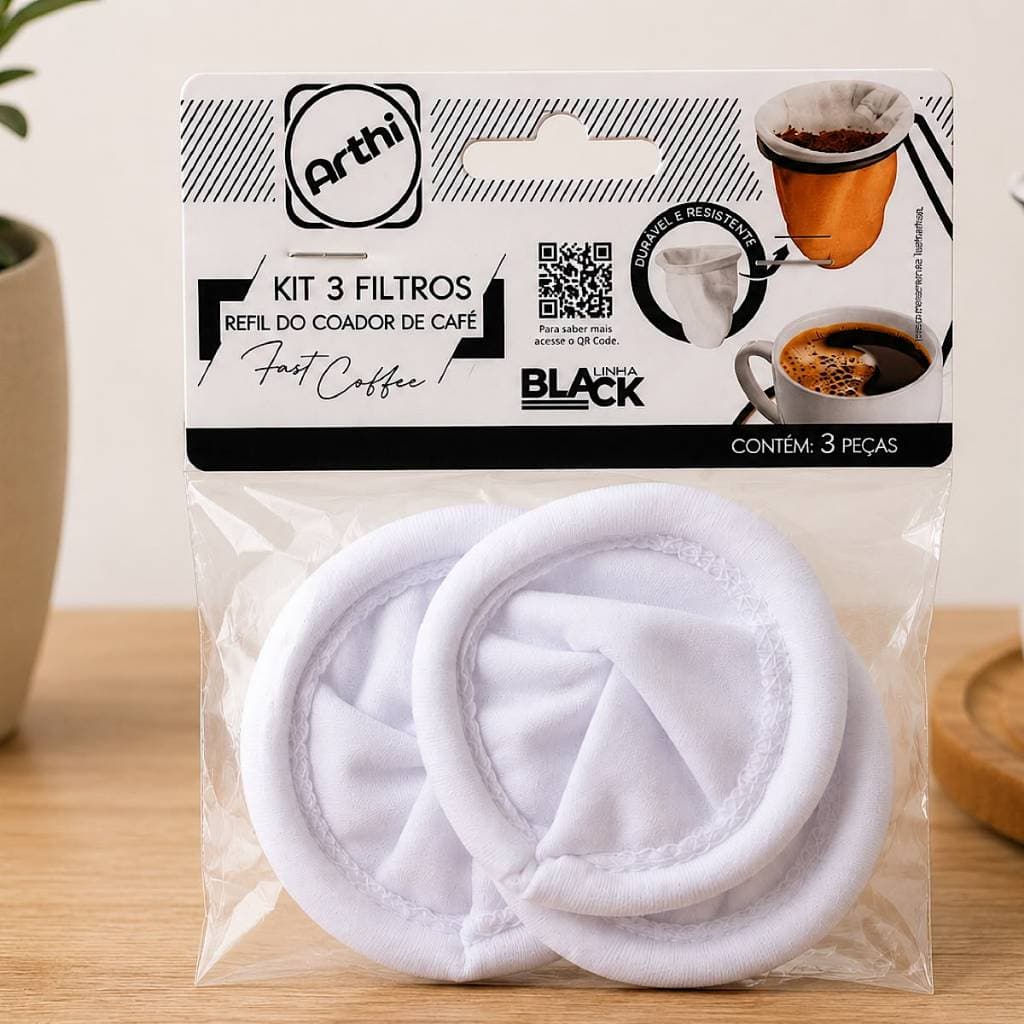 Kit 3 Filtros Refil Para Coador de Café Fast Coffee Reutilizável Lavável Linha Black Arthi