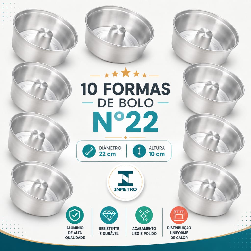 Kit 10 Formas N22 Alumínio Grosso para Bolo Vulcão e Pudim