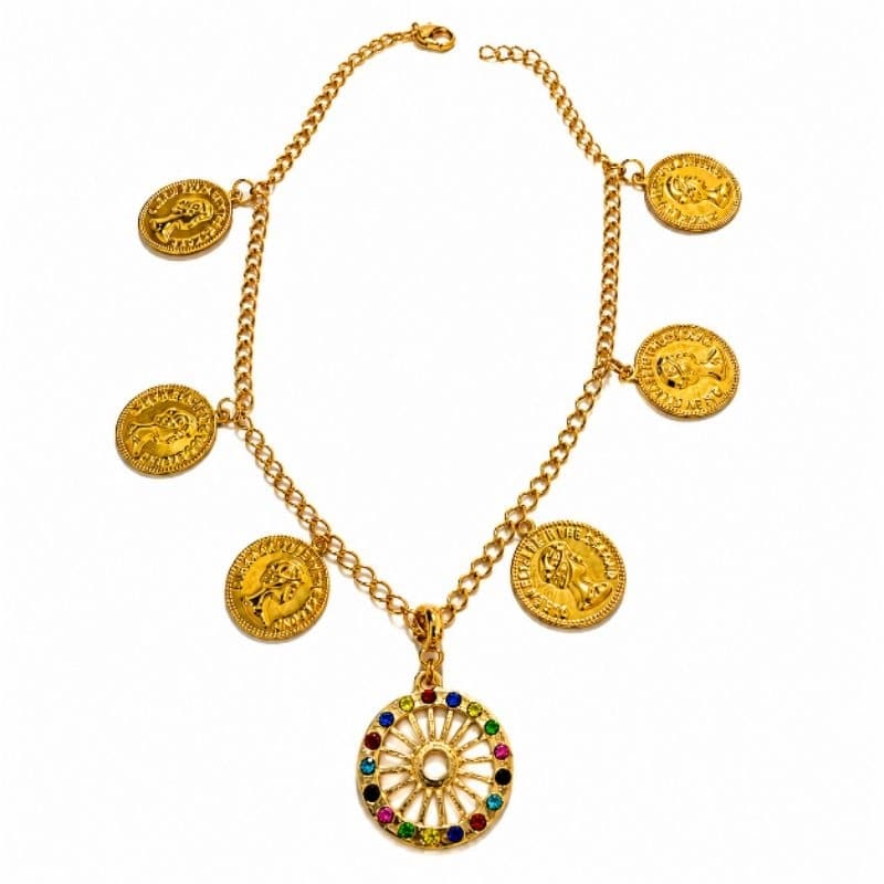 Choker Cigana com Pingente Mandala Colorida 40cm + 5cm  c/ Moedas – Bijuteria Banhada