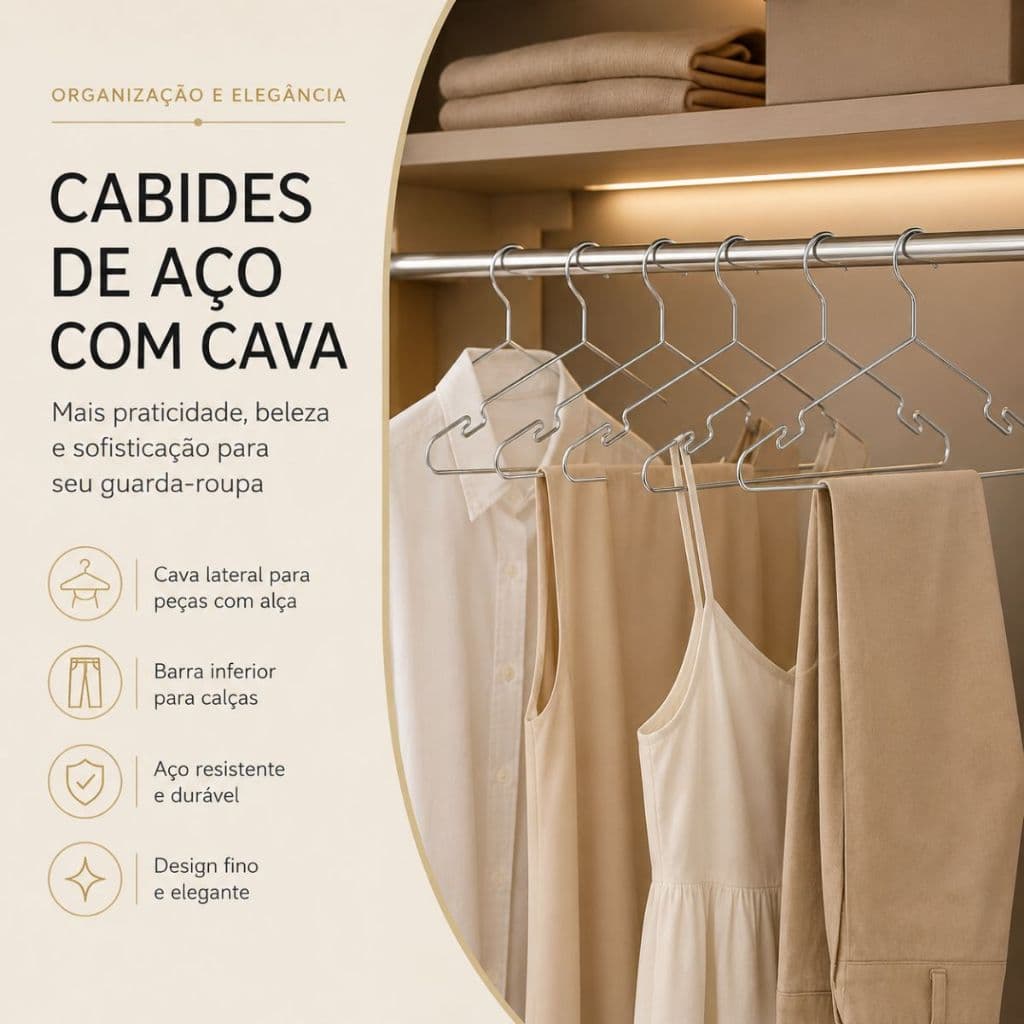 Kit 10 Cabides De Aço Reforçado Com Cava Para Closet Organizador
