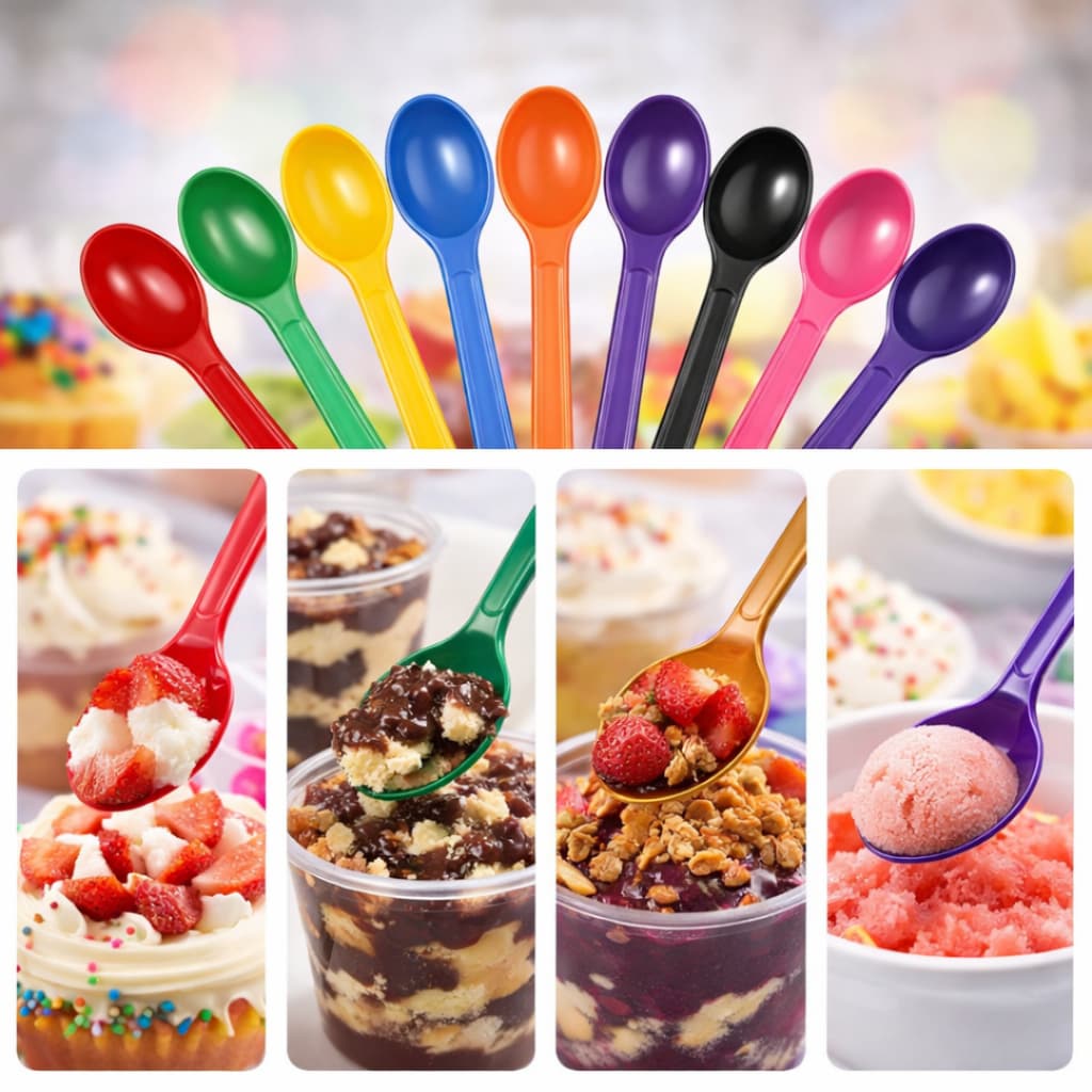 Kit 1000 Colher Sobremesa Descartável 12cm Acrílica Cores Bolo Doce Eventos
