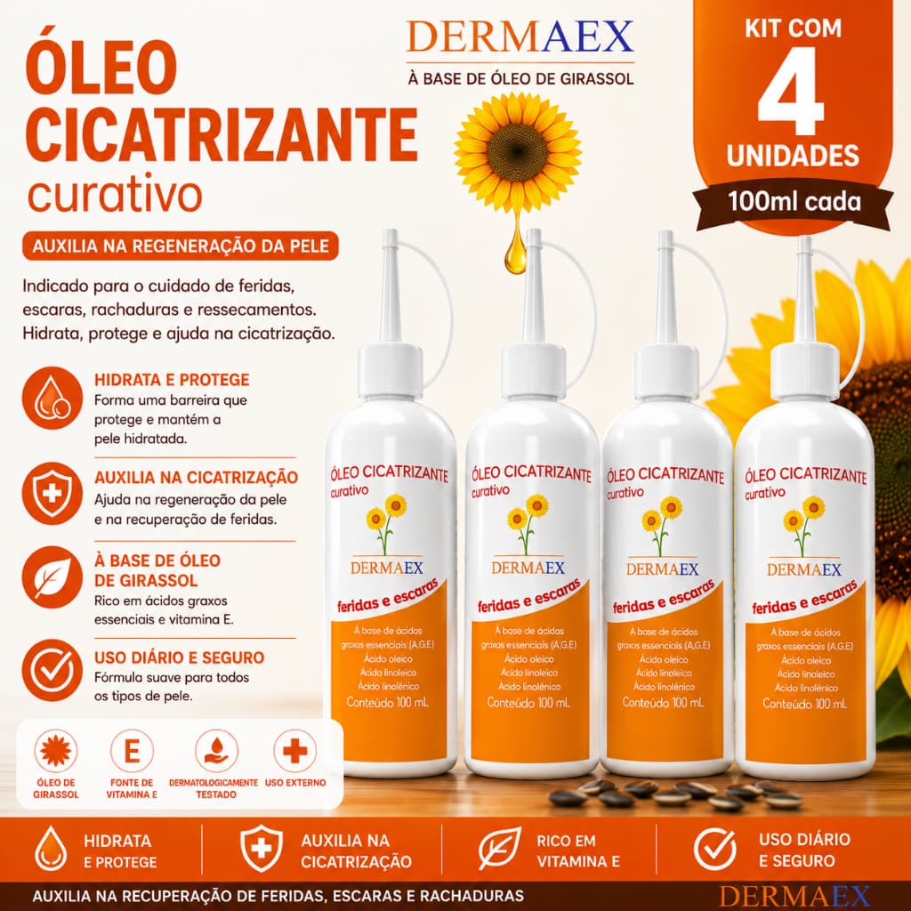 Kit c/4 Unidade Óleo De Girassol Dermaex Age 100ml - Nutriex