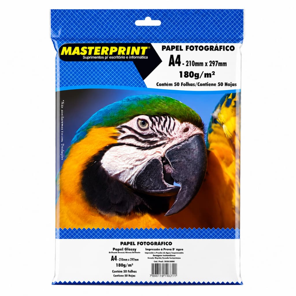 Papel Fotográfico 180g Glossy A4 Brilhante à Prova D'água MASTERPRINT