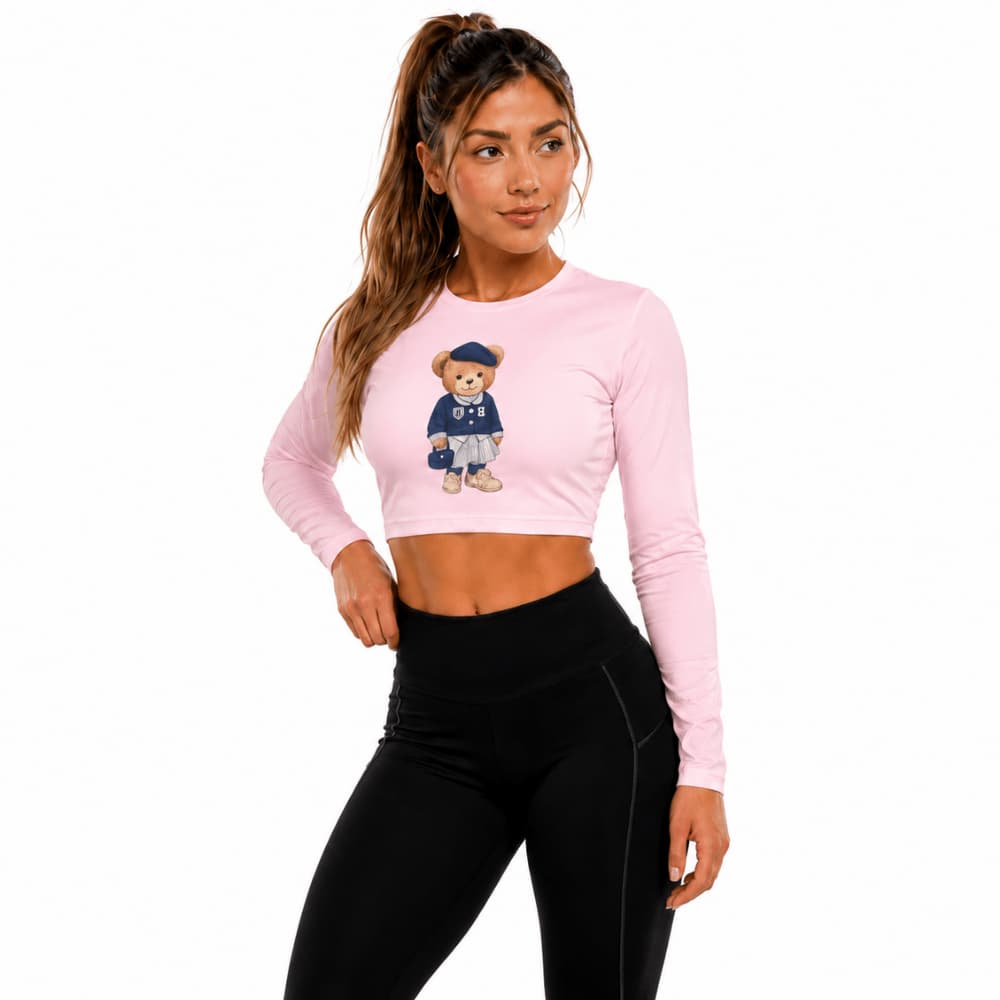 Cropped Feminino Manga Longa  Fitness Academia Top Esportivo Elastano Confortável Caminhada Corrida Yoga Leve Fit