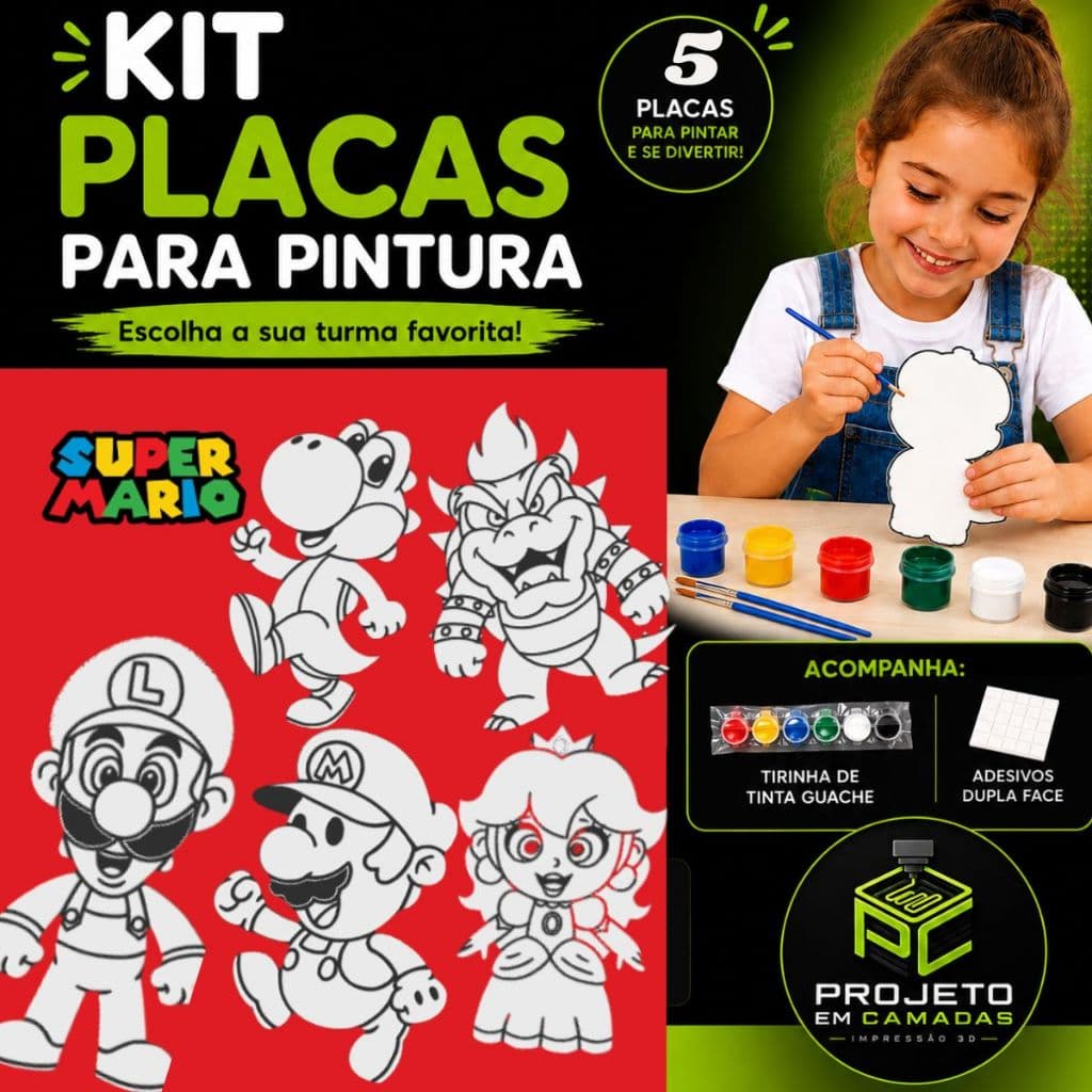 Kit Placas Colorir Presente Infantil Personagens Mario Bros Sonic Pokemon Kpop Minions Toy Story
