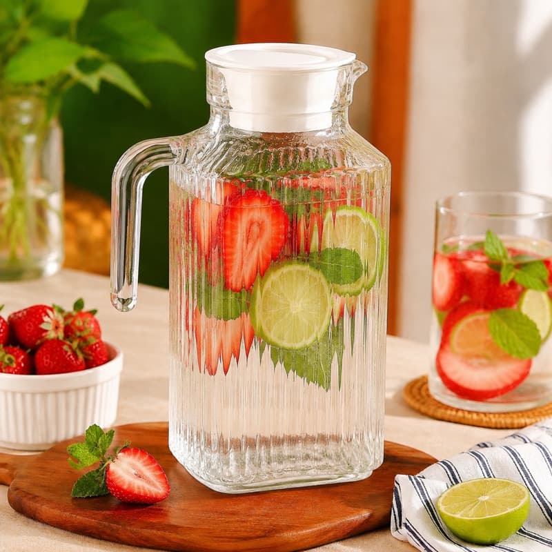 Jarra de Vidro 1,8L com Tampa – Elegante para Água, Suco, Chá