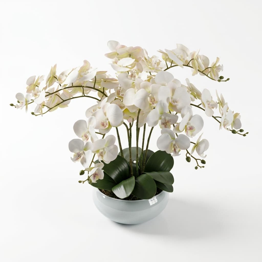 Arranjo Orquídea Flores Artificial No Vaso De Vidro 8 Hastes