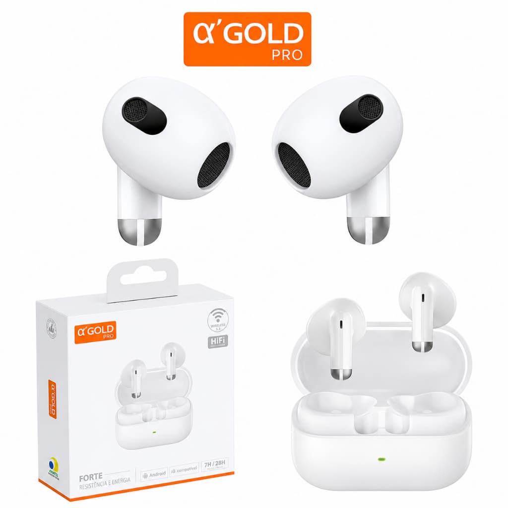 Fone de Ouvido Bluetooth 5.4 Sem Fio A'GOLD PRO FN-B45 Bateria Longa Touch Graves Potentes