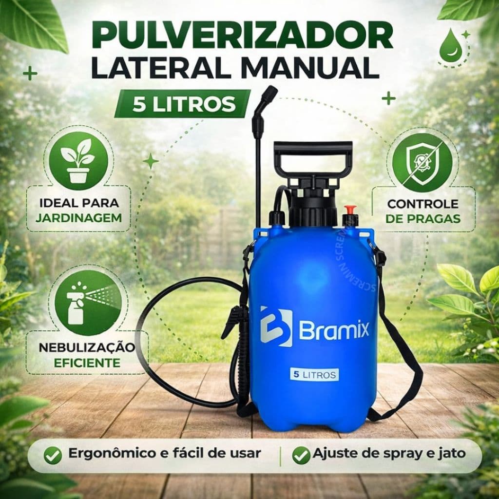 Pulverizador Manual 5 Litros Bramix Lateral Costal Jardinagem Plantas Controle de Pragas