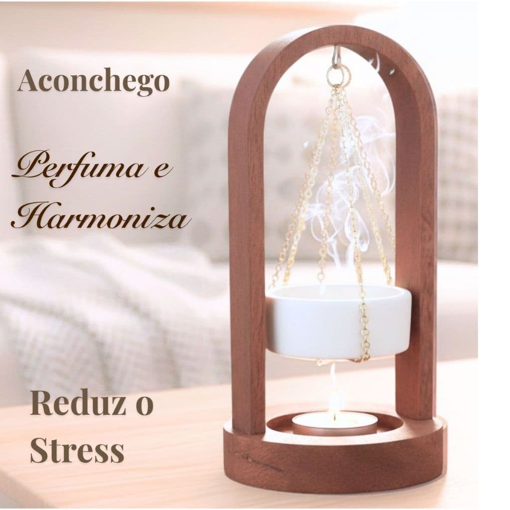 Queimador Essências Madeira Copo Porcelana Difusor Aromatizador 3 Velas Rechaud Recho Madeira sólida