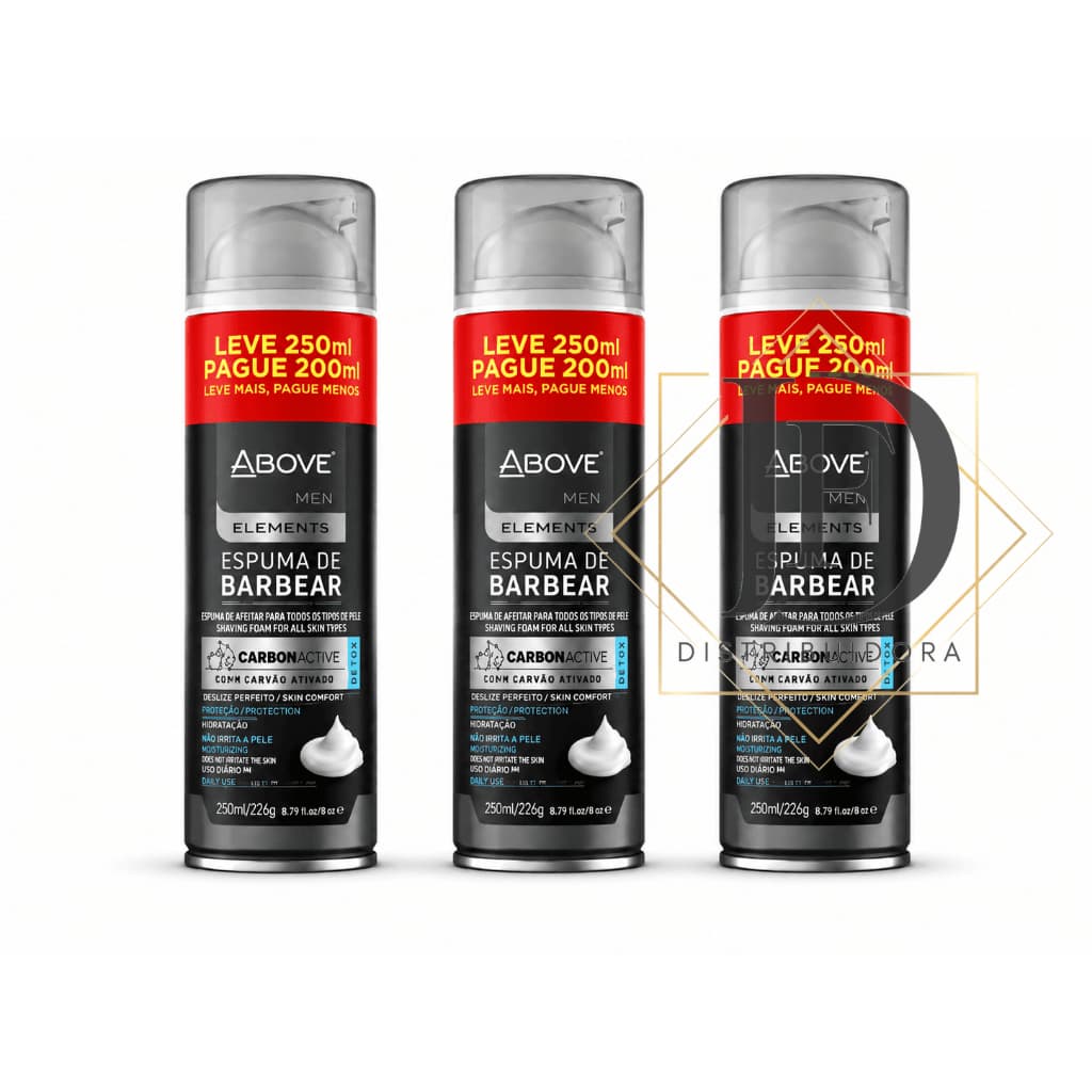 Kit até 03un Espuma de Barbear c\ Carvão Ativado Above Men Elments  Leve 250ml Pague 200ml