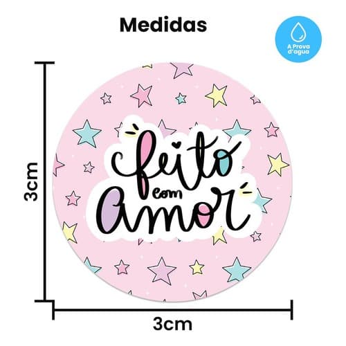 100 Etiquetas Adesivas Redondas 3x3cm Feito Com Amor S6